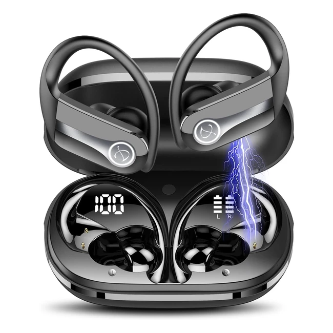 Auriculares Inalámbricos Deportivos Jesebang 2024 Bluetooth 53 | Estéreo | Cascos Inalámbricos Bluetooth con Dual LED | Llamadas Nítidas con Micrófono | IP7 Impermeable | Negro