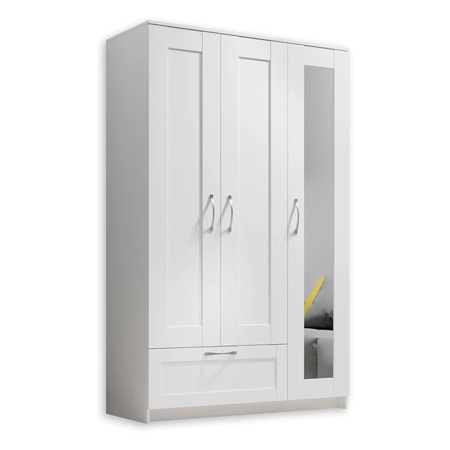 Stella Trading Salias Kleiderschrank mit Spiegeltr weiß, 3-trig, 117 x 190 x 50 cm