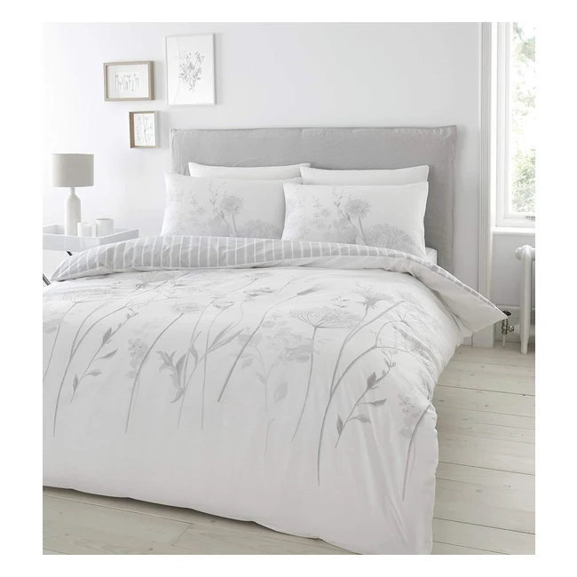 Catherine Lansfield Meadowsweet Floral Reversible Single Duvet Cover Set - White - Style & Quality