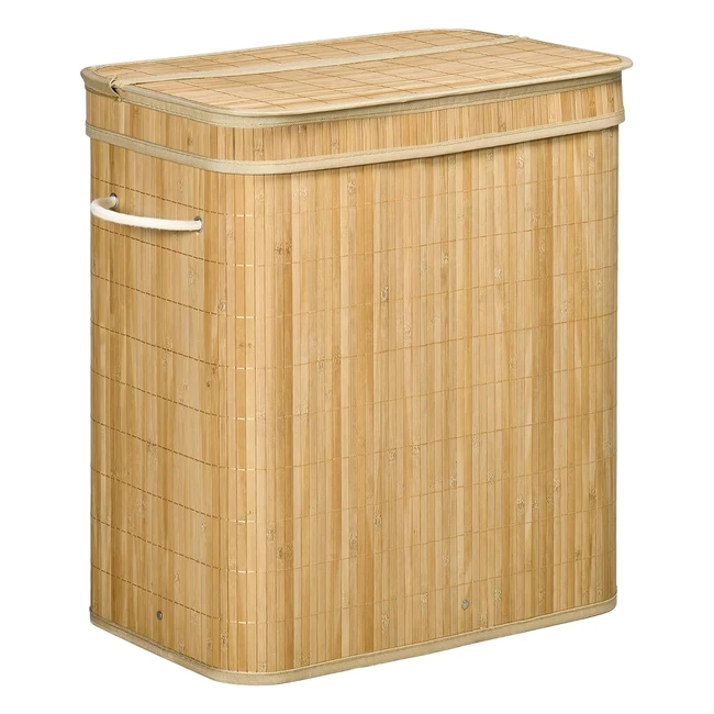 Panier à linge en bambou Homcom avec couvercle et poignées - 90L - 2 sections - Sac amovible en tissu