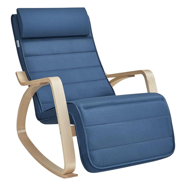 Fauteuil à bascule Songmics avec accoudoirs en bois - Chaise d'allaitement réglable en 5 positions - Capacité 150 kg - Bleu minuit et couleur boisée