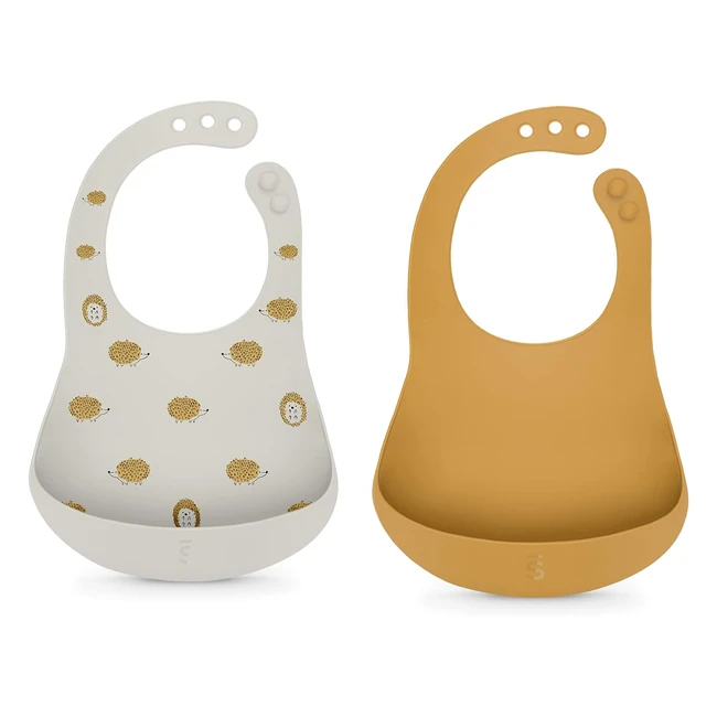 Suavinex Lot de 2 Bavoirs en Silicone pour Bb - Souple, Flexible, Impermable - Gris Jaune