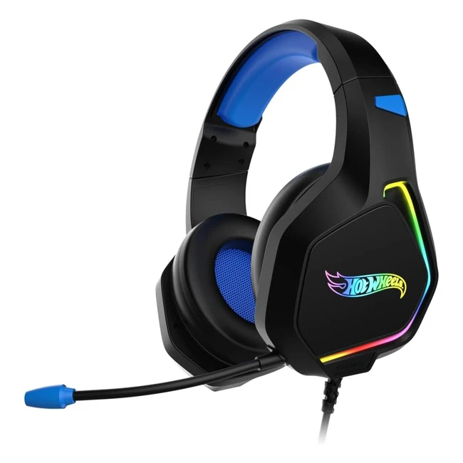 Casque Gaming Hot Wheels Kanyon avec Microphone Son 7.1 LED RGB - Bandeau Réglable Contrôleur Volume USB PC PS4 PS5 Noir