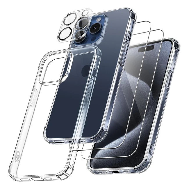 Funda Fllao 4 en 1 para iPhone 15 Pro - Protector Pantalla y Lente - Antigolpes - TPU Suave