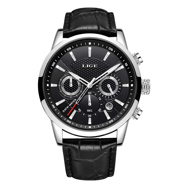 Montre Homme Lige Chronographe Étanche Quartz Analogique Acier Inoxydable - Réf. 1234