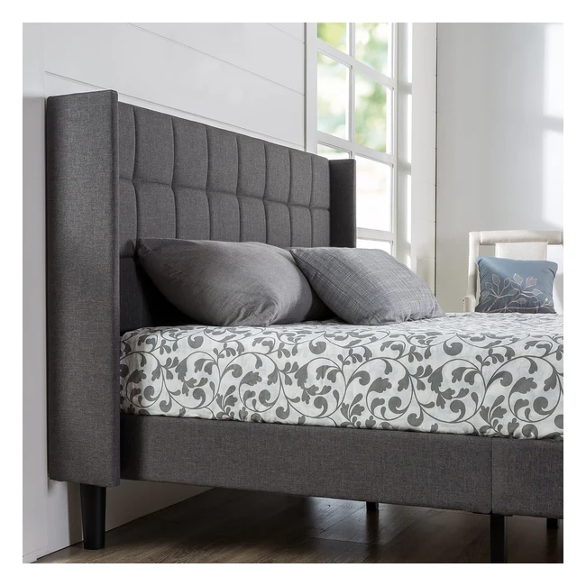 Zinus Dori 35 cm Gepolsterter Plattformbettrahmen mit Kopfteil und Seitenteilen 140 x 200 cm Dunkelgrau