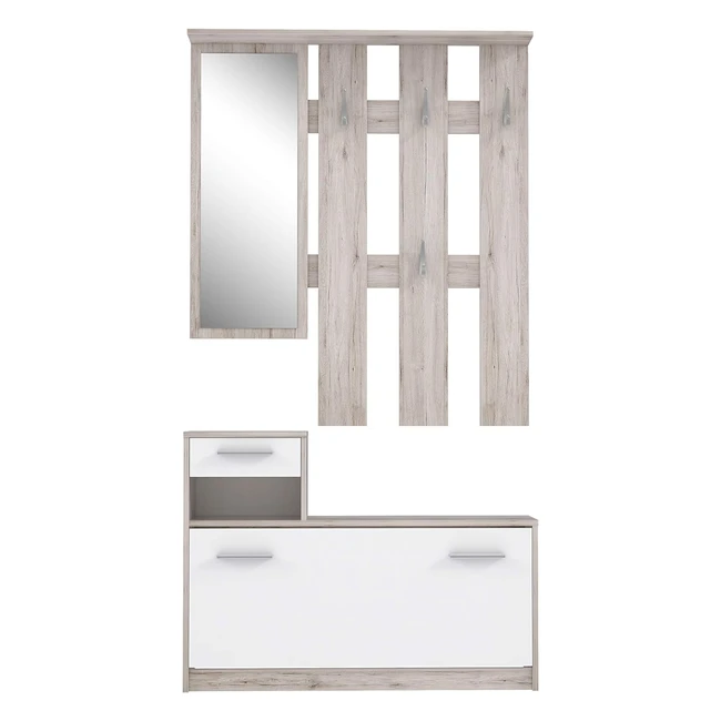 Forte Foxi Kompaktgarderobe mit Spiegel, Sandeiche Dekor, 975 x 25 x 180 cm