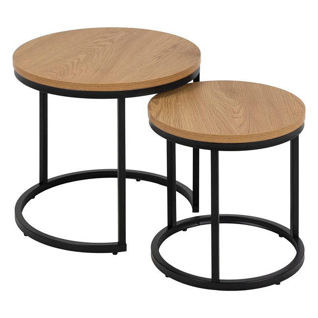 AC Design Furniture Spencer Runde Satztische 2er-Set Wildeiche & Schwarze Metallbeine