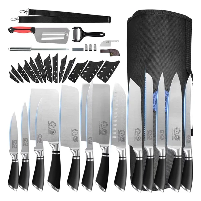 Set Coltelli XYJ Professionali 1986 Chef Acciaio Inox - Sacchetto Fodero Cucina Santoku Utility
