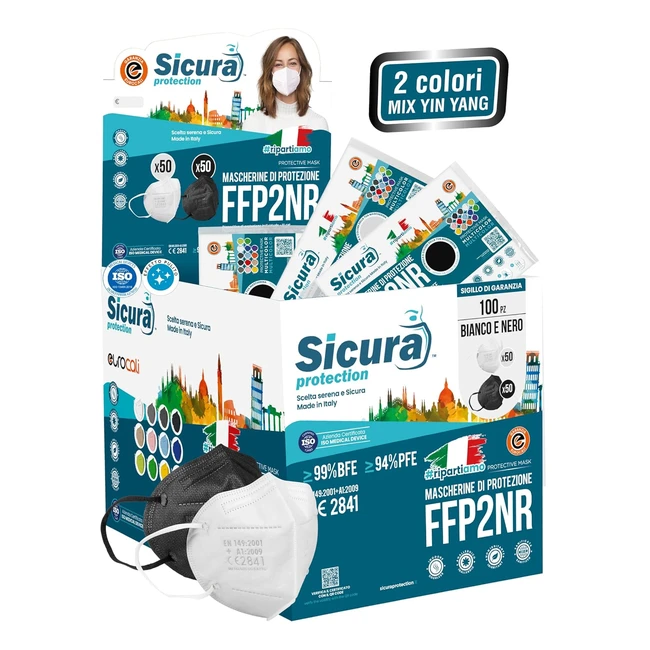 Mascherine FFP2 nere e bianche BFE 99 CE made in Italy - Sicura Protection