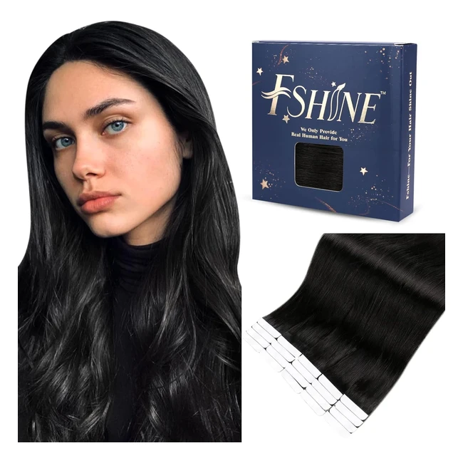 Fshine Biadesivo Estensioni Capelli Veri 50g 45cm - Extension Adesive Capelli Neri Colore 1 - 20pcs