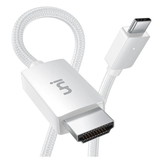 Uni USB C to HDMI Cable 18m 4K30Hz Thunderbolt 3 Compatible for MacBook Pro iPad Air 4 iPad Pro iMac Galaxy S21 Surface Book 2 XPS White