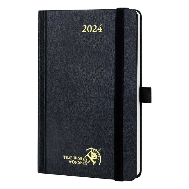 Agenda settimanale 2024 tascabile A6 con nastro segnalibro e copertina rigida - Nero