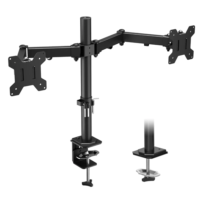 1home Monitor Schreibtischhalterung für zwei 15 bis 32 Zoll Monitore schwenkbar neigbar höhenverstellbar Monitor Schreibtischhalterung ergonomisch VESA 75x100 schwarz