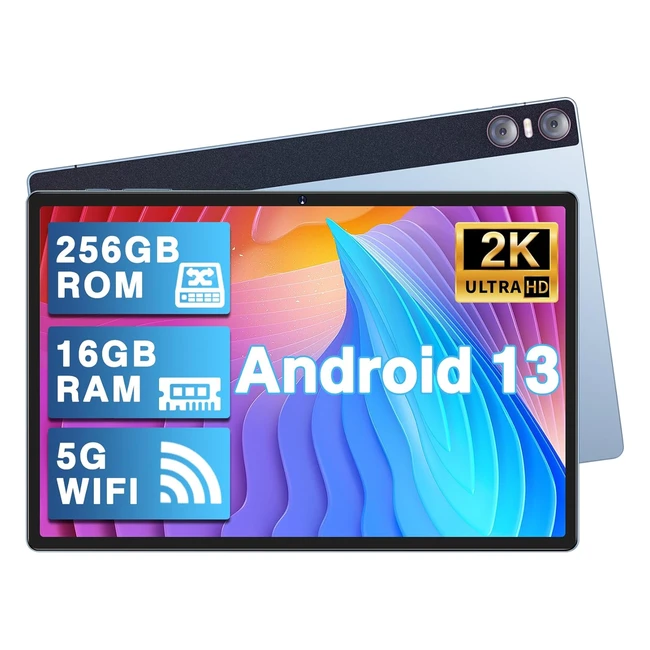 Tablet Yestel 11 Pulgadas Android 13 16GB RAM 256GB ROM 1TB TF 2K 2000x1200 IPS 4 Altavoces 3 Cámaras GPS Carga Rápida 18W 8600mAh 5G WiFi Octacore + Funda Azul