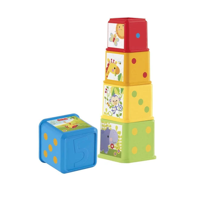 Fisher-Price Stapel & Entdecken Würfel CDC52 - 5 Würfel mit Strukturen, Figuren & Zahlen
