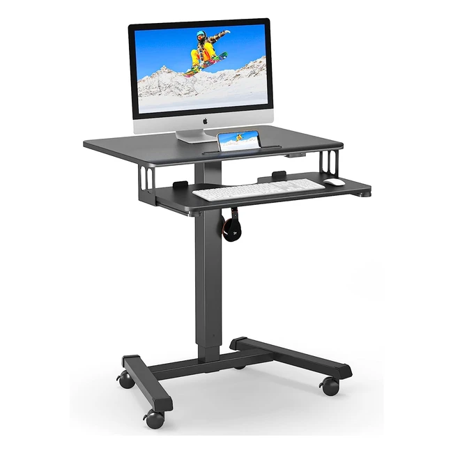 Bontec Mobile Desk mit 4 Rädern Stehpult höhenverstellbar 65 x 45 cm Mobile Workstation Laptop Tisch mit Tastaturablage Stehtisch für Wohnzimmer Schlafzimmer