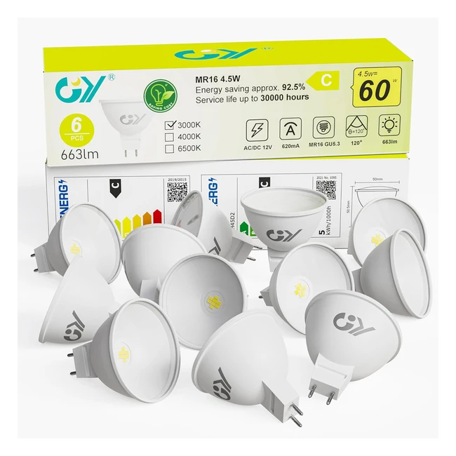 Ampoule LED GU53 MR16 45W équivalent 60W 663lm 3000K Blanc Chaud Lot de 12