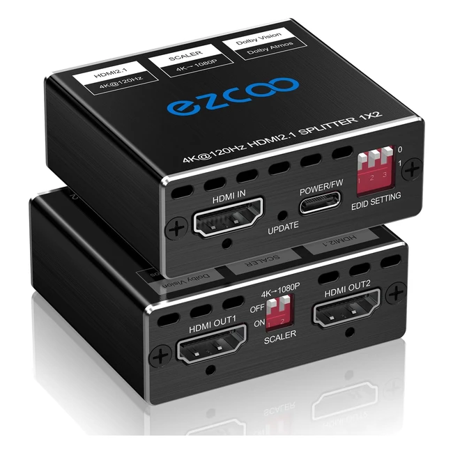 4K 120Hz HDMI 21 Splitter 8K 60Hz 1 In2 Out VRR ALLM HDCP23 HDR10 8KUHD Dolby Vision Atmos Scaler
