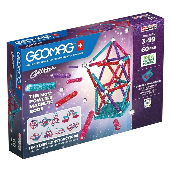 Geomag Recycled Costruzioni Magnetiche Glitter Barrette Scintillanti 60 Pezzi