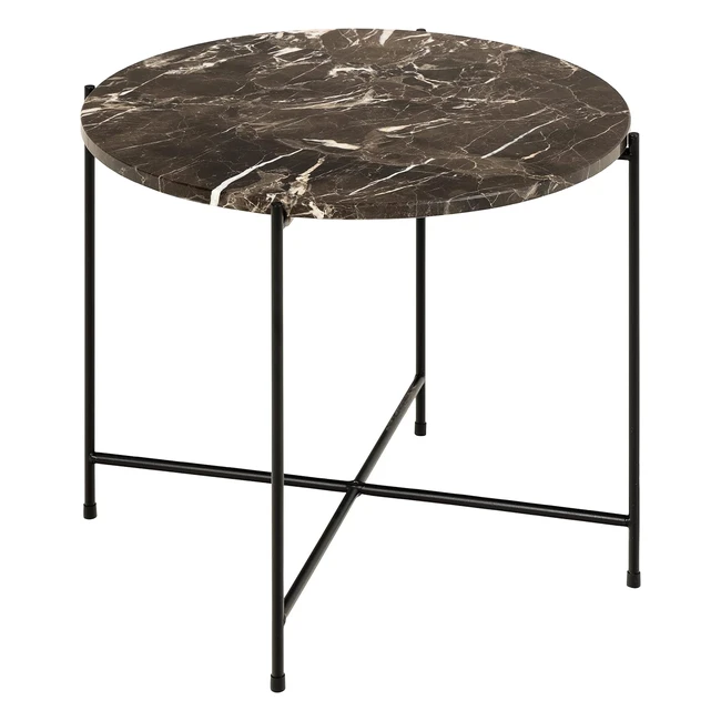 AC Design Furniture Agnar Runder Beistelltisch mit poliertem echtem türkischem Marmor in Braun und schwarzem Metallsockel 52 x 40 cm