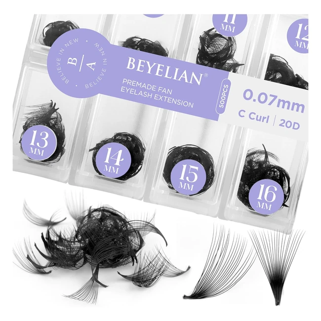 Estensioni ciglia Beyelian 007mm 500 fans 20D C Curl - Ciglia finte premade professionali