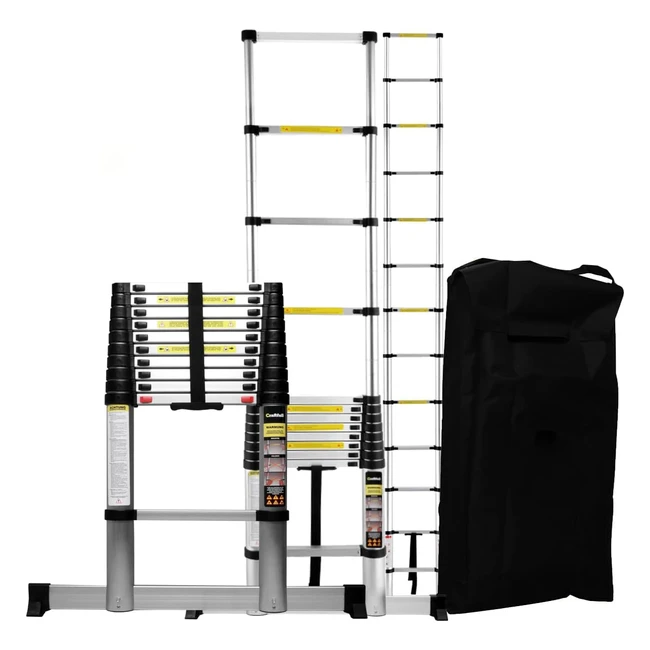 Craftfull Aluminium Teleskopleiter CF101B - Finger Protection - Ausziehleiter - Tragetasche - Alu Leiter - Trittleiter 3,2 Meter Soft Close