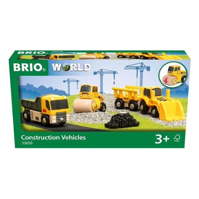 Coffret 3 Engins Chantier Brio World 33658 - Camion Benne Rouleau Compresseur Chargeur