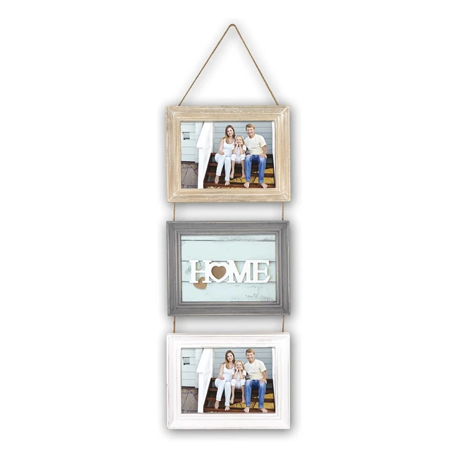 Cornice Portafoto Zep TY3857 Lavigny in Legno Beige/Bianco/Grigio 13x18 cm - Protezione Vetro - Appendere a Parete