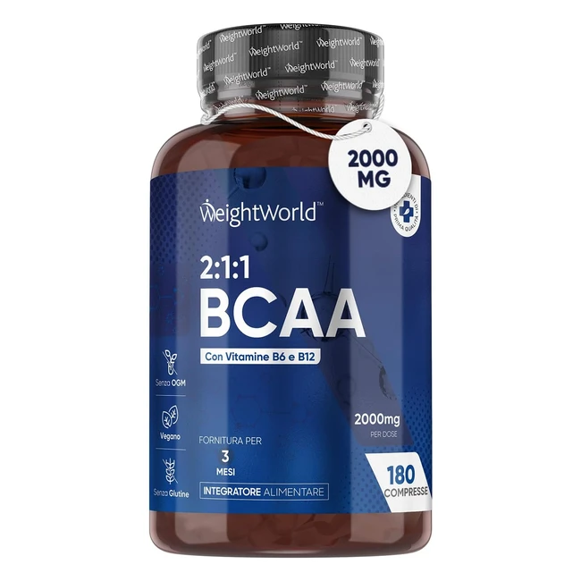 BCAA 2 1 1 Aminoacidi Ramificati Leucina Valina Isoleucina Vitamina B6 e B12 180 Compresse Vegan