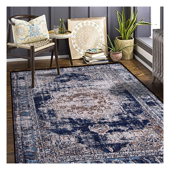 Alfombra Vintage Antideslizante 160x200cm - Calore Retroazul Marino