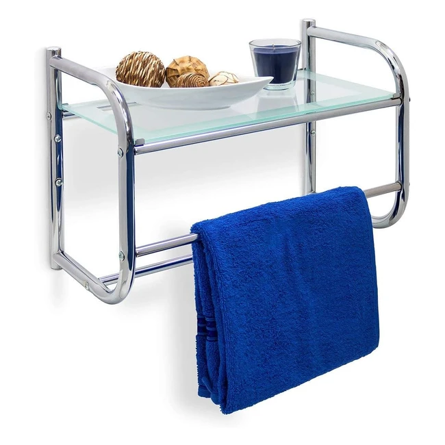 Estante y Toallero Pared Acero Inoxidable Vidrio 34x45x23cm - Relaxdays