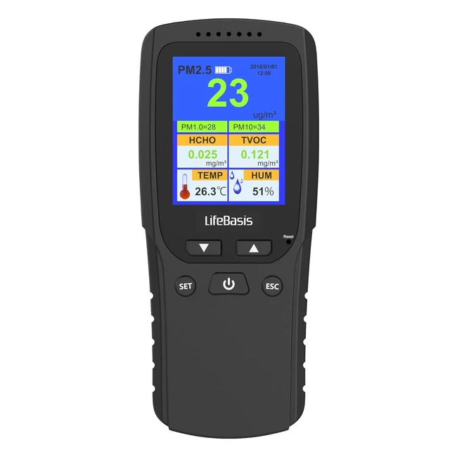 Moniteur Qualité Air Lifebasis 8 en 1 PM25 PM10 HCHO TVOC AQI Temp Hum