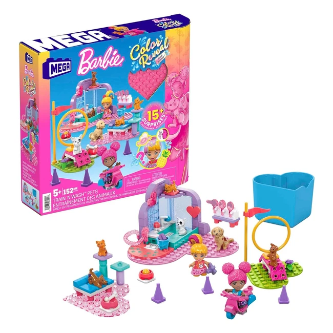 Mega Construx Barbie Color Reveal - Entrena y Limpia Mascotas - 165 Piezas - Juguetes 5 años - Mattel HHP89