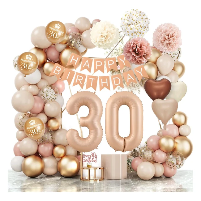 30 ans anniversaire ballon joyeux anniversaire beige abricot or confettis style bohème femmes