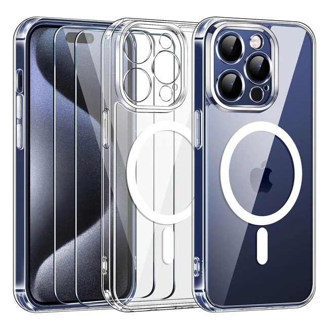 iVoler Cover Magnetica per iPhone 15 Pro 61 Pollici con Pellicole Vetro Temperato - Custodia Antiurto Trasparente