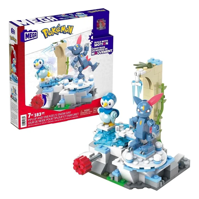 Mega Pokemon Action Figure Building Toys - Piplup & Sneasel Snow Day Set with 171 Pieces