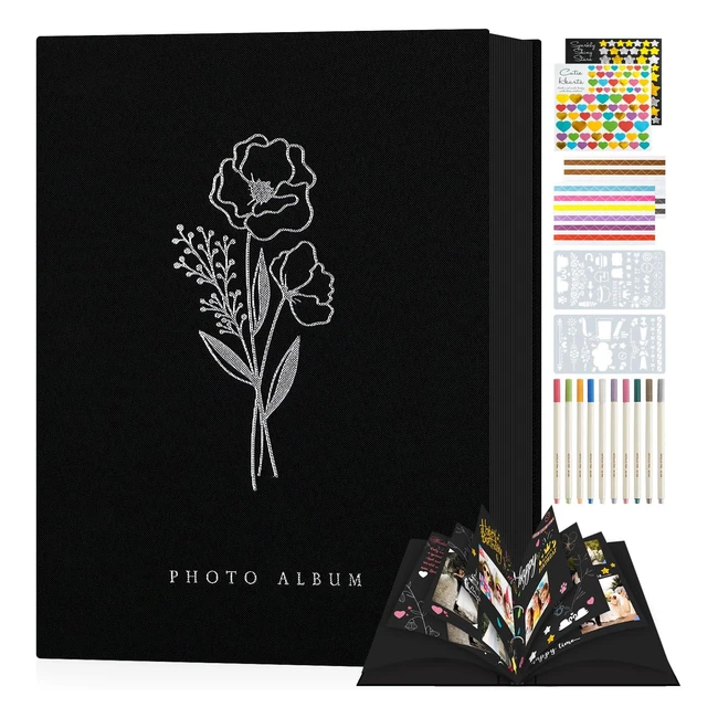 Album Photo Scrapbooking Noir Lin DIY 80 Pages 10 Stylos Métalliques Bebe Enfant Mariage Voyage 225x295cm