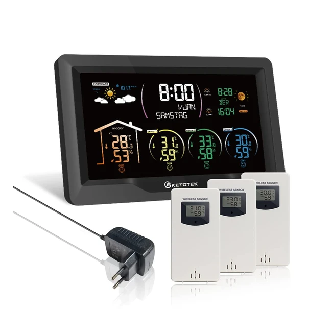 Station Météo Sans Fil Ketotek avec 3 Capteurs Extérieurs LCD Hygromètre DCF