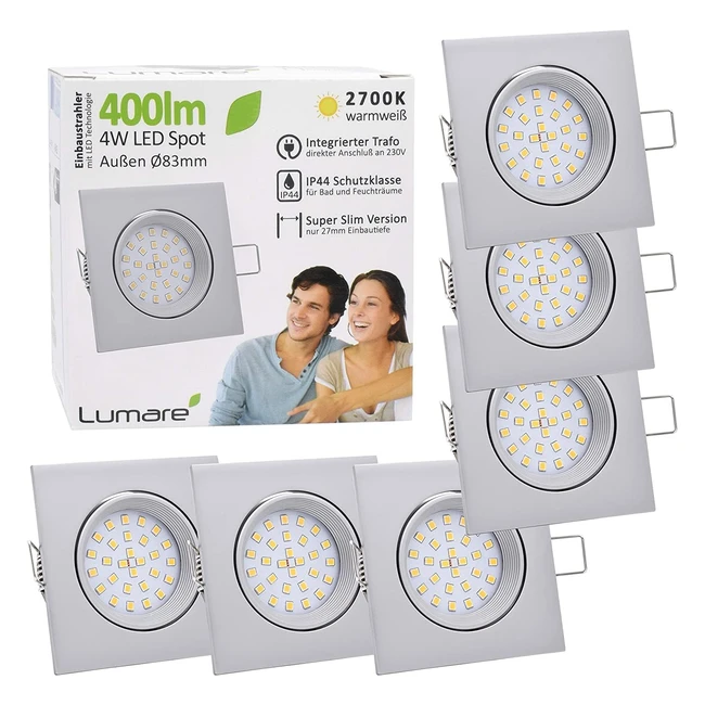 Lumare LED Luce da Incasso 4W Set di 6 400lm IP44 Bianco Caldo Argento Opaco