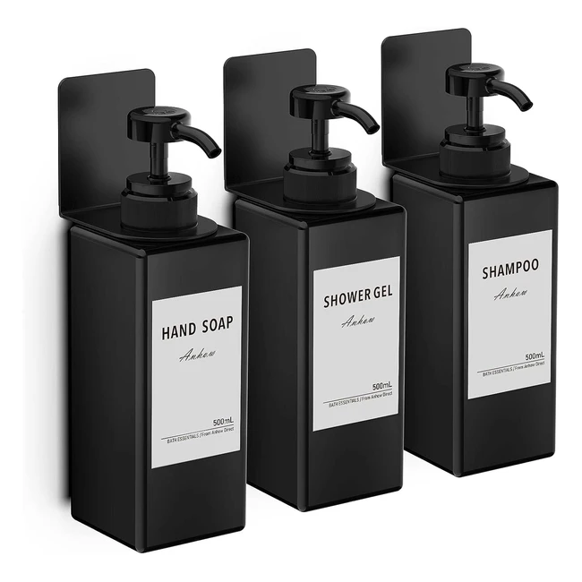 Dispensador Jabón Pared 500ml Negro - Montaje Fácil - Acero Inoxidable