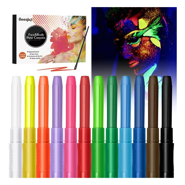 Matite luminose per pittura viso corpo 12 colori glow classici sicuro e sano