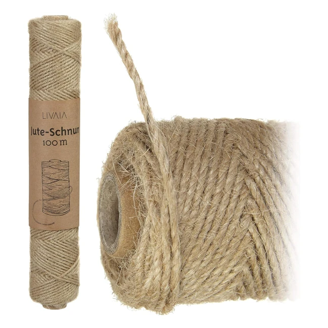 100 m Jute Schnur reißfest mit 3 Strängen Natur und abbaubar Kordel für Basteln und Deko-Band aus Pflanzenfasern Jute Garn 2 mm als Jute Band Natur Paket-Kordel