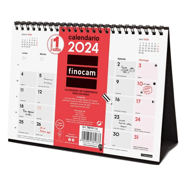 Calendario de sobremesa Finocam 2024 neutro - Enero a Diciembre - 12 meses