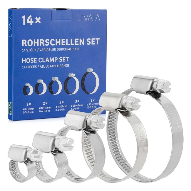Rohrschellen Set 14 x Edelstahl Rohrschellen in 5 Größen 8 mm bis 50 mm Schlauchschellen Set Livaia Rohrschellen Edelstahl