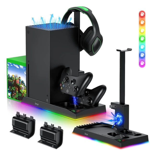 Support de charge RGB avec ventilateur pour Xbox Series X - Double chargeur manette - 15 lumières RGB - 2 x 1400mAh batterie