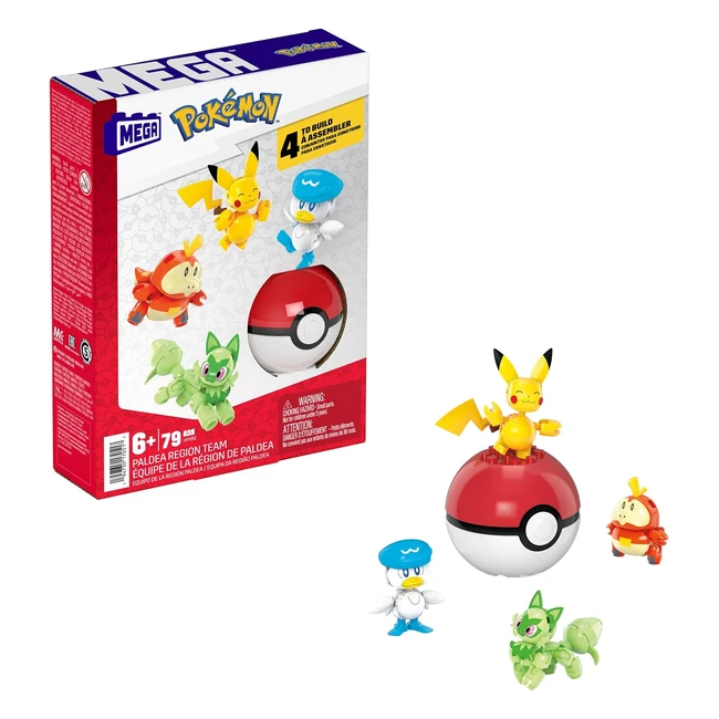 Mega Pokémon Paldea Region - Pikachu & First Partner Pokémon Felori, Crokel, Kwaks - Buildable & Movable Set HPX92