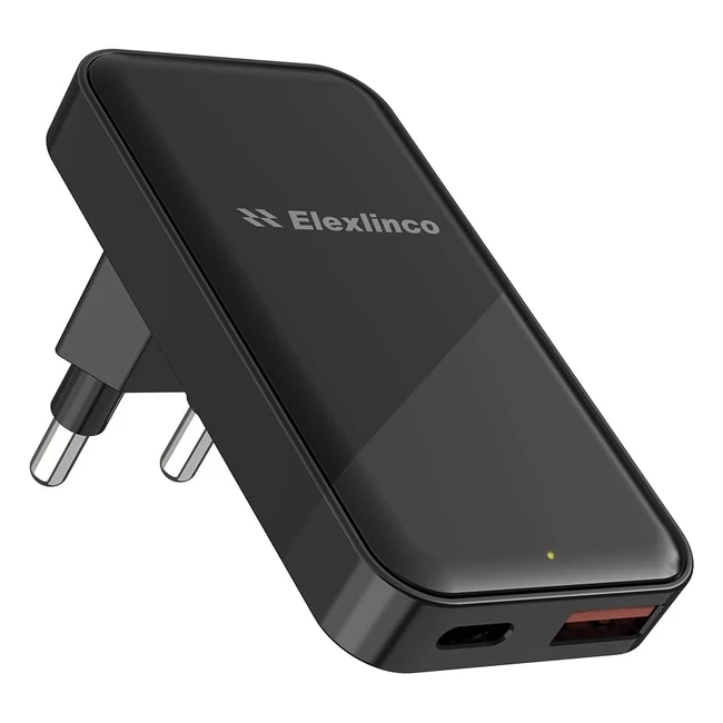 35W Caricatore USB C Elexlinco 2 Porte Muro 35W Gan PD Power Delivery 18W Quick Charge iPhone1413 Galaxy S23S22 Smartwatch iPad Pixel Nero