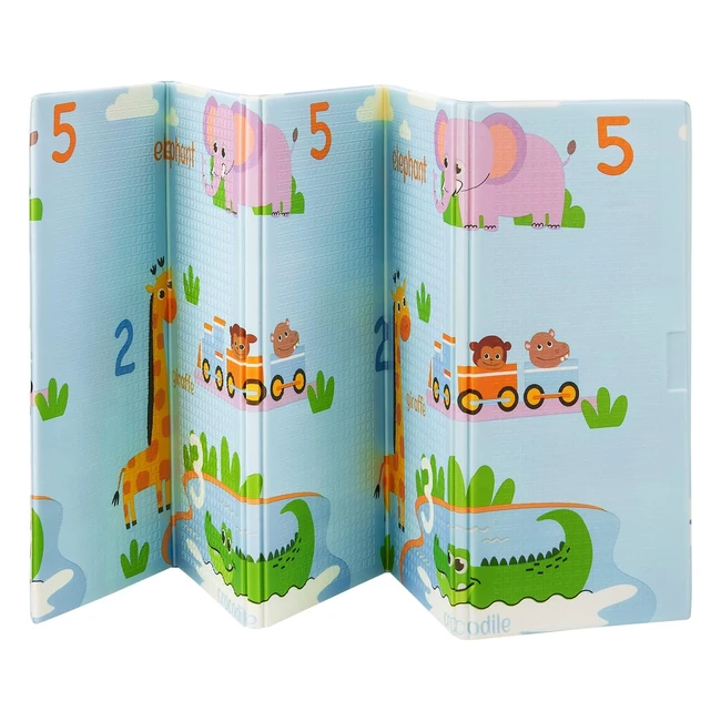 Juskys Stella Kinder Spielmatte 180 x 200 cm Tiere XXL Matte für Babys Schaum Spielmatte faltbar weich wendbare Boden Krabbelmatte blau
