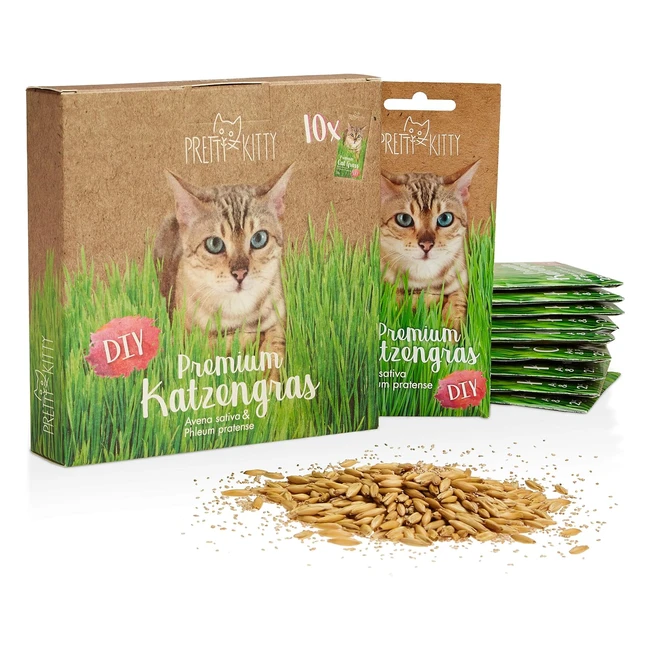 Pretty Kitty Premium Katzen-Gras Samen 25 g Katzen-Gras Mix pro Beutel für ca. 10 Töpfe fertiges Katzen-Gras